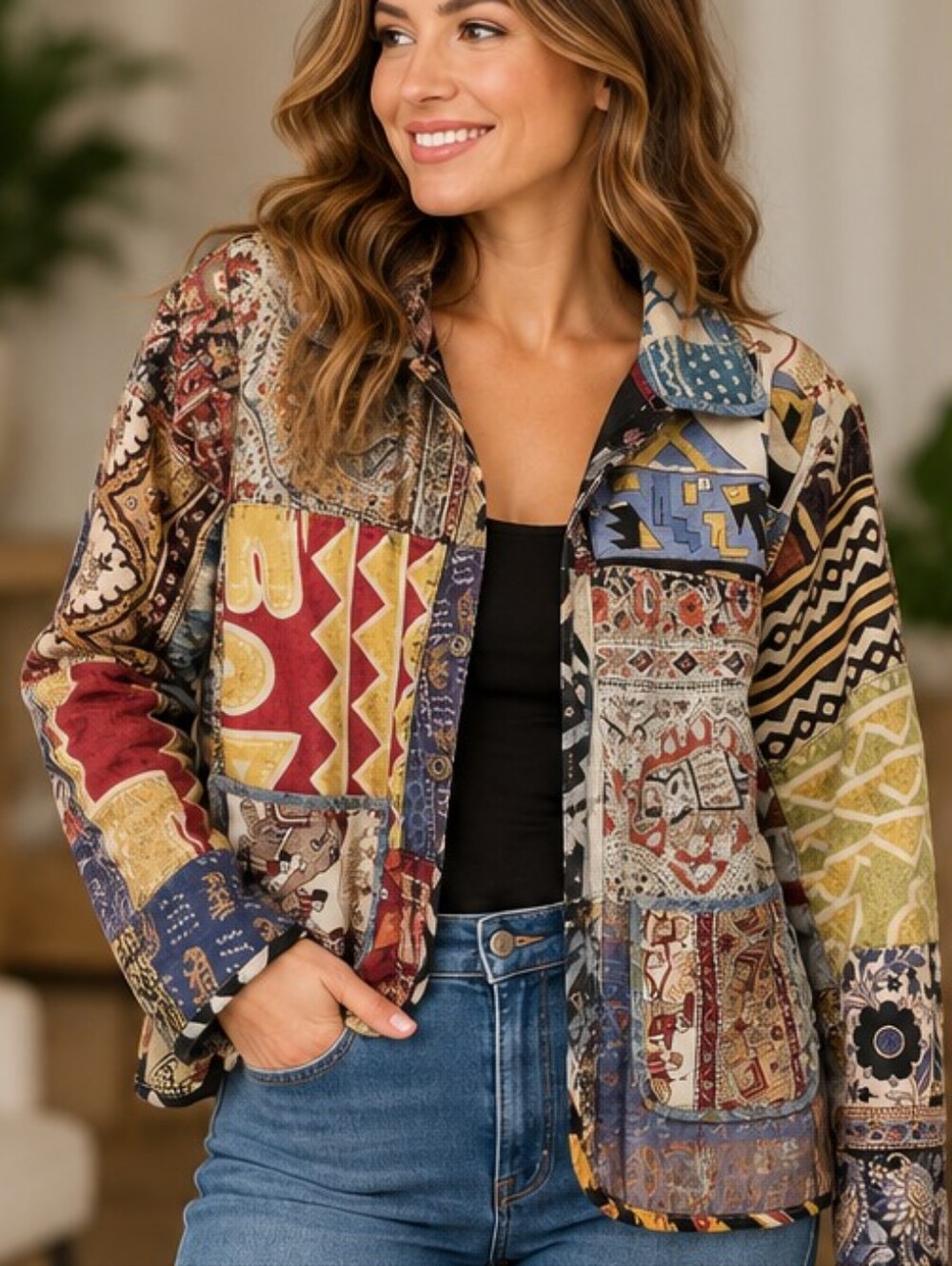 Sacred Threads S/M Patchwork Boho Jacket Multicolor Lined 100% Cotton